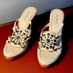 Gently used white embellished leather sandals